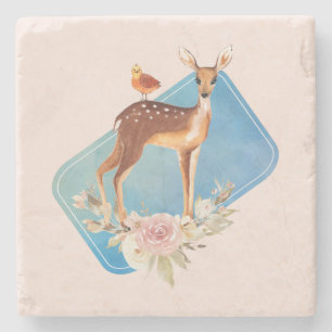Hübsch Brown Fawn with Bird and Rose Steinuntersetzer