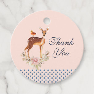 Hübsch Brown Fawn with Bird und Rose Danke Geschenkanhänger