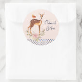 Hübsch Brown Fawn with Bird und Rose Danke Runder Aufkleber (Tasche)