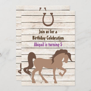 Hübsch Brown Horse and Barn Wood Girl's Birthday Einladung
