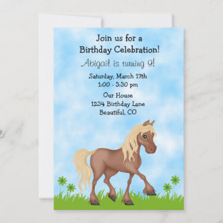 Hübsch Brown Horse Girls zum Geburtstag Einladung