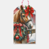 Hübsch Brown Horse in Red Bow Weihnachten Geschenkanhänger (Vorderseite)