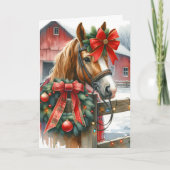 Hübsch Brown Horse in Red Bow Weihnachten Karte (Vorderseite)
