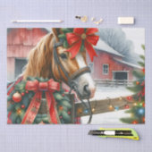 Hübsch Brown Horse in Red Bow Weihnachten Seidenpapier (Handwerk)