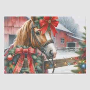 Hübsch Brown Horse in Red Bow Weihnachten Seidenpapier