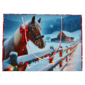 Hübsch Brown Horse mit Bow Weihnachten Personalisi Große Geschenktüte (Rückseite)