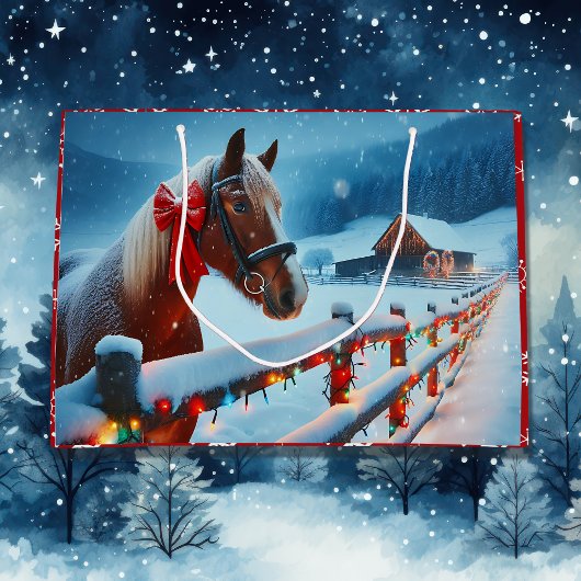 Hübsch Brown Horse mit Bow Weihnachten Personalisi Große Geschenktüte