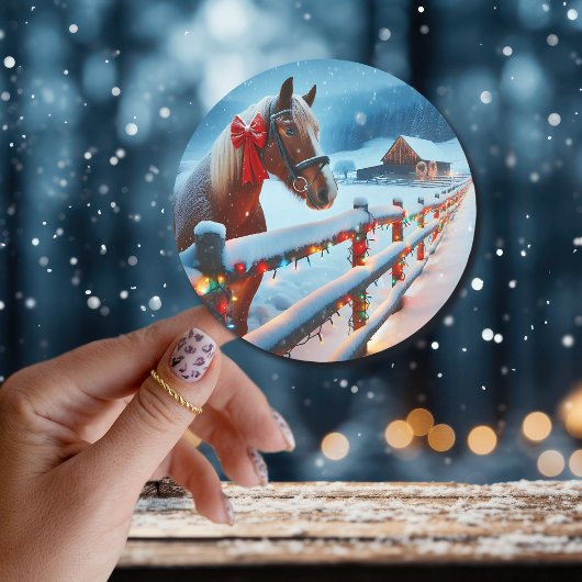 Hübsch Brown Horse mit Bow Weihnachten Runder Aufkleber