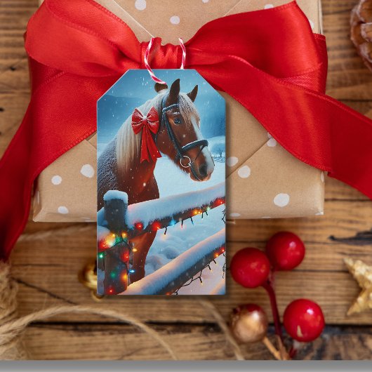 Hübsch Brown Horse mit Bow Weihnachten zu und von Geschenkanhänger