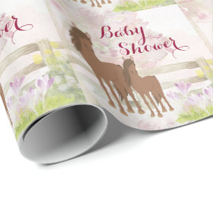 Hübsch Brown Horses and Blume Babydusche Geschenkpapier