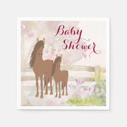 Hübsch Brown Horses and Blume Babydusche Serviette (Vorderseite)