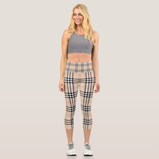 Hübsch Brown Yellow Kariert Capri Leggings (Vorderseite)