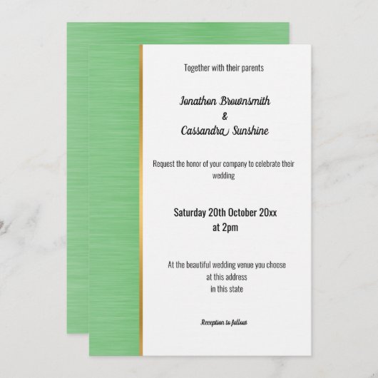 HÜBSCH BRUSHED GREEN GOLD TRIM EINLADUNG (Vorne/Hinten)