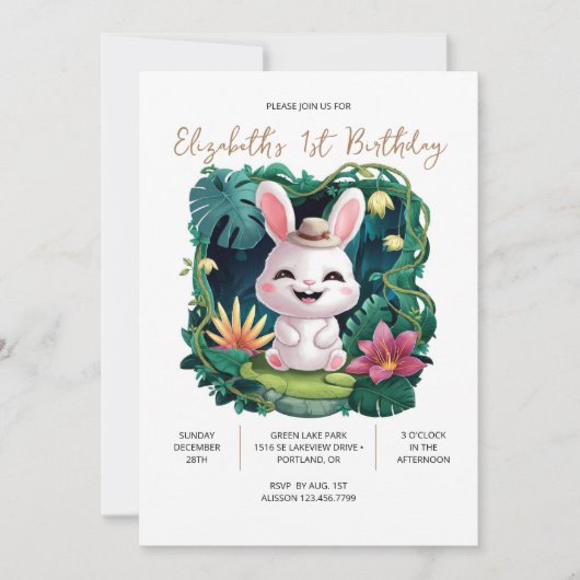 Hübsch Bunny 1. Geburtstag digital Einladung (Vorderseite)