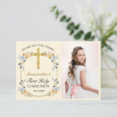 Hübsch Buttercreme Floral 1. Heilige Kommune Dankeskarte (Stehend Vorderseite)