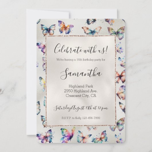 Hübsch Butterflies Pearl Einladung (Vorderseite)