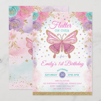 Hübsch Butterfly Fairy Garden Floral Girl Geburtst Einladung