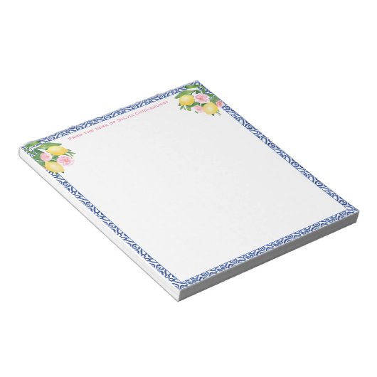 Hübsch Capri Lemons Blue Tiles | vom Schreibtisch Notizblock (angewinkelt)