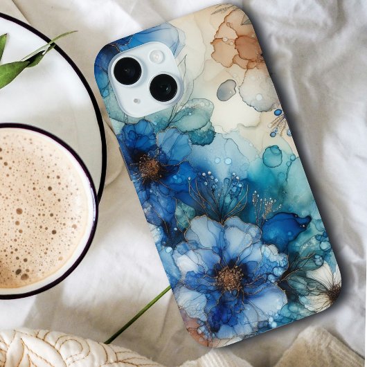 Hübsch Cherry Blossom | Blau und Gold Case-Mate iPhone Hülle