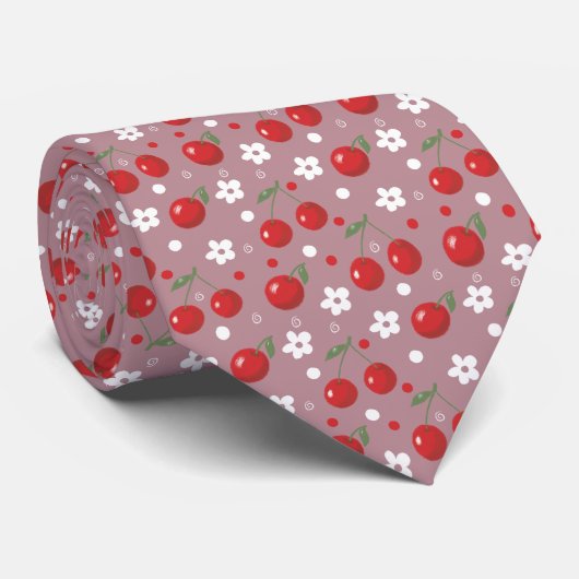 Hübsch Cherry Pattern Neck Tie Krawatte (Gerollt)