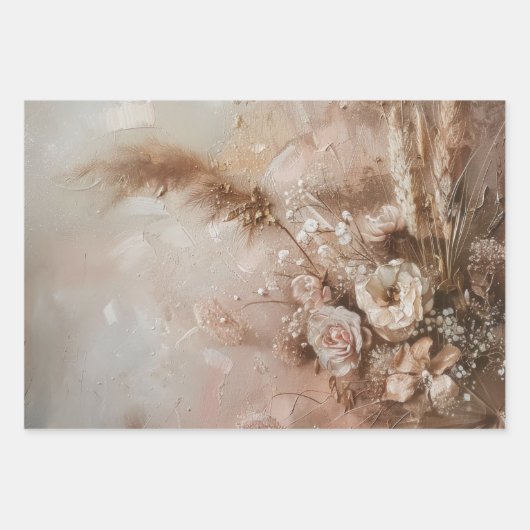 Hübsch Chic Beige Blush Boho Floral Geschenkpapier Set (Vorderseite 3)