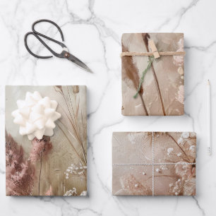 Hübsch Chic Beige Blush Boho Floral Geschenkpapier Set
