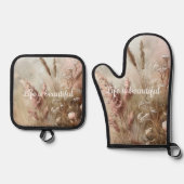Hübsch Chic Beige Blush Boho Floral Ofenhandschuh & Topflappen-Set (Vorderseite)
