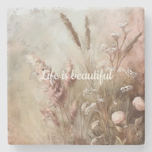 Hübsch Chic Beige Blush Boho Floral Steinuntersetzer (Vorderseite)