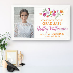 Hübsch Chic Floral Graduate Foto Graduation Party Banner