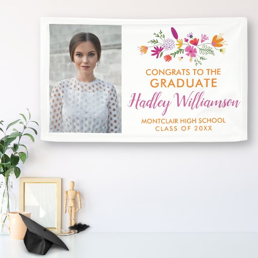 Hübsch Chic Floral Graduate Foto Graduation Party Banner