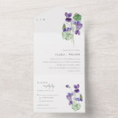 Hübsch Chic Monogram Violet Floral Bunch Hochzeit All In One Einladung (Innen Boden)