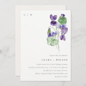Hübsch Chic Monogram Violet Floral Bunch Hochzeit Einladung (Vorne/Hinten)