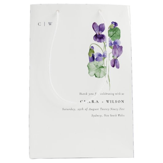 Hübsch Chic Monogram Violet Floral Bunch Hochzeit Mittlere Geschenktüte (Vorderseite)