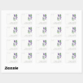 Hübsch Chic Monogram Violet Floral Bunch Hochzeit Quadratischer Aufkleber (Blatt)