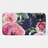 Hübsch Chic Navy Blue Pink Peony Floral Wasserfarb Case-Mate iPhone Hülle (Rückseite (Horizontal))