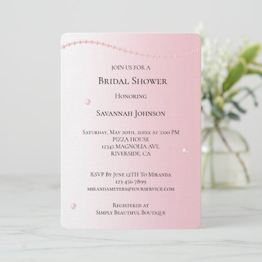 Hübsch Chic Pink Pearls Brautparty Einladung (Stehend Vorderseite)