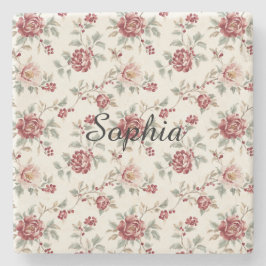 Hübsch Chic Rot Creme Blumen   Steinuntersetzer