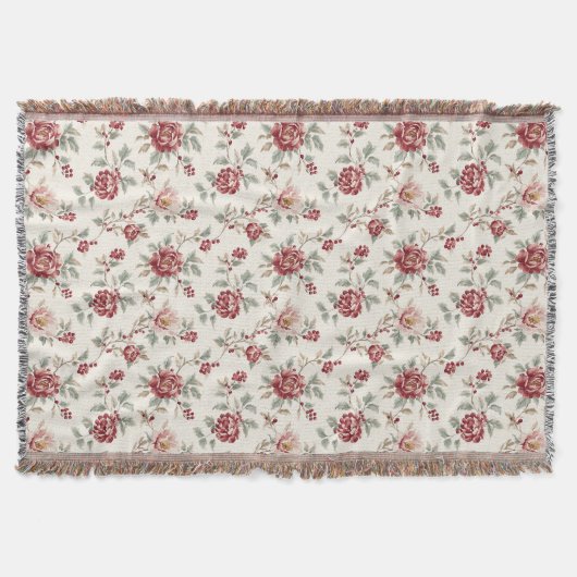 Hübsch Chic Rote Creme Blumen Decke (Vorderseite)