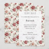 Hübsch Chic Rote Creme Blumen Geburtstag Einladung (Vorne/Hinten)