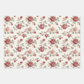 Hübsch Chic Rote Creme Blumen Geburtstag Geschenkpapier Set (Vorderseite)