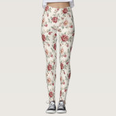 Hübsch Chic Rote Creme Blumen Leggings (Vorderseite)