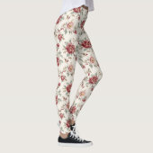 Hübsch Chic Rote Creme Blumen Leggings (Rechts)