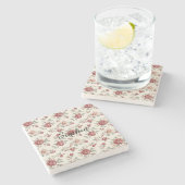 Hübsch Chic Rote Creme Blumen   Steinuntersetzer (Seitenansicht)