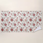 Hübsch Chic Rote Creme Blumen Strandtuch (Vorderseite)