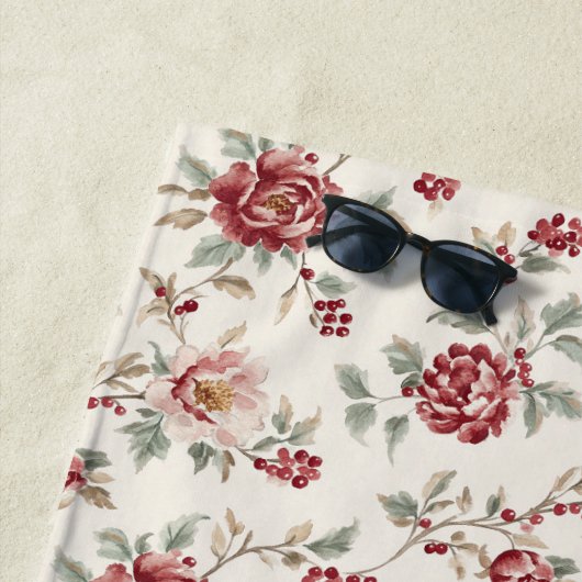 Hübsch Chic Rote Creme Blumen Strandtuch (Beispiel)