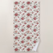 Hübsch Chic Rote Creme Blumen Strandtuch (Vorderseite)