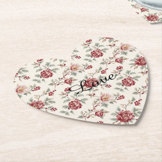 Hübsch chic rote Creme Blumen   Untersetzer (angewinkelt)