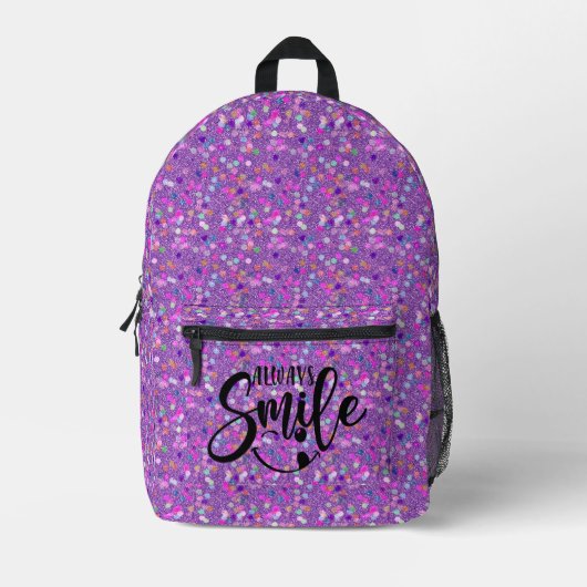 Hübsch Chic Stylish immer Lächeln Glitzer Backpack Bedruckter Rucksack (Vorderseite)