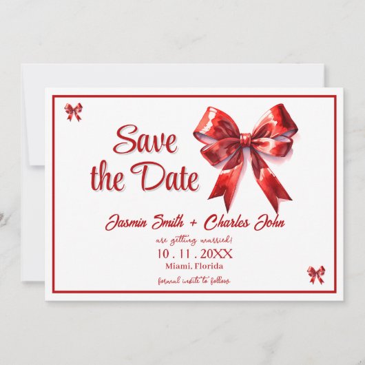 Hübsch Coquette Red Bow Wedding Einladung (Vorderseite)