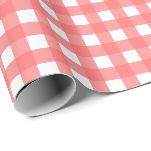Hübsch Coral Classy Gingham Pattern Geschenkpapier (Rolleneckpunkt)